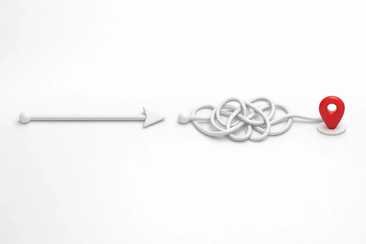 مقایسه مسیر مستقیم با مسیر پرپیچوخم، نشاندهنده حذف ریدایرکتهای اضافی.